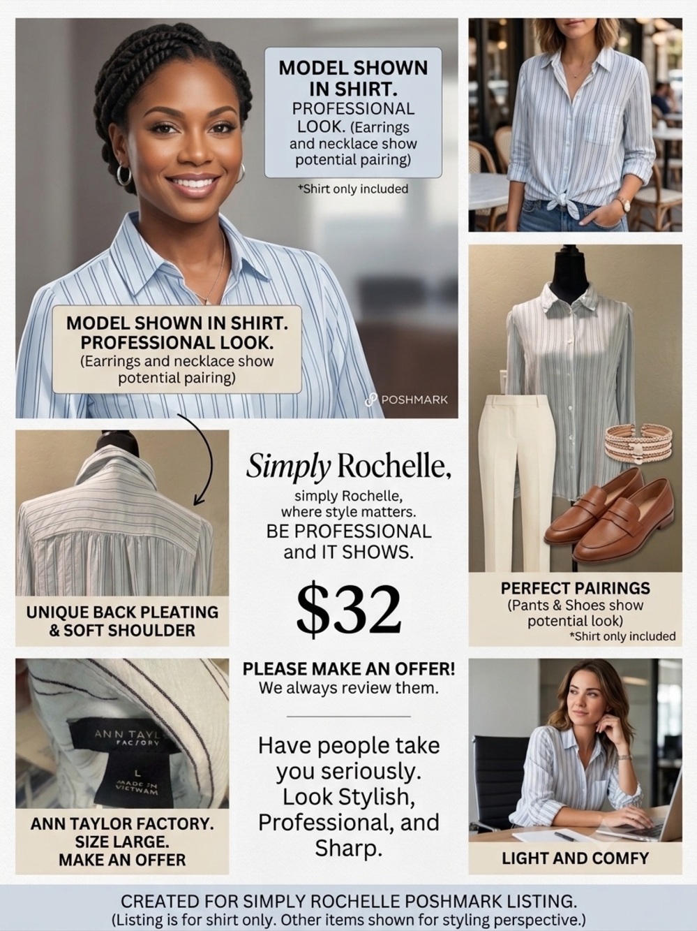 Ann Taylor Factory Blue & White Striped Button-Up Blouse
